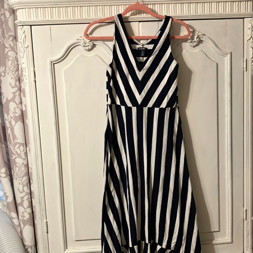 Chaps navy And white v neck dress small petite